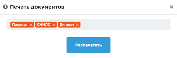 Окно «Печать документов»