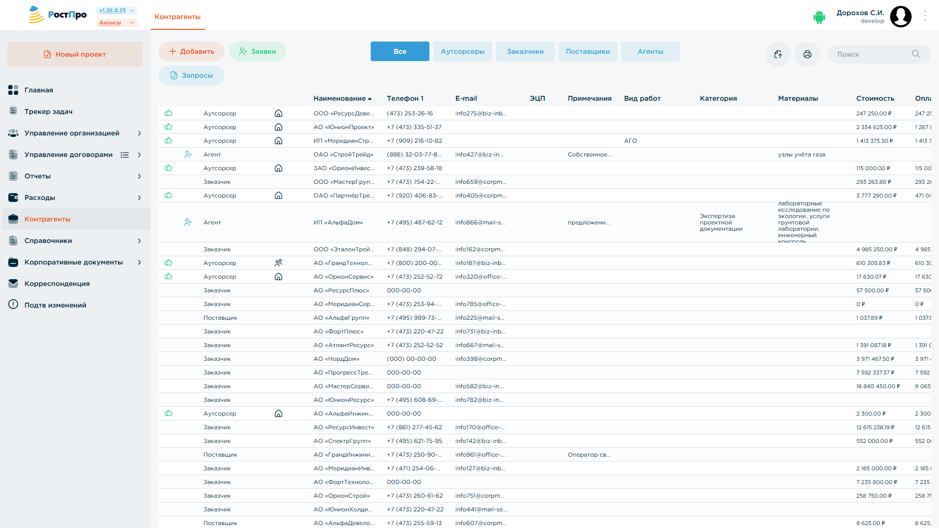 Список контрагентов